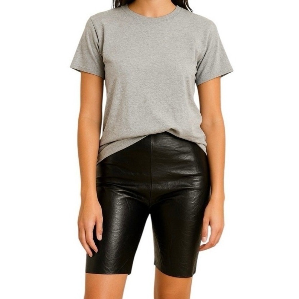 Black Faux Leather Cycling Shorts High Waist Stretch Moto Size M